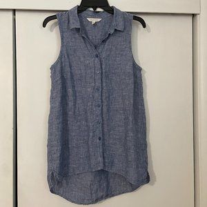 Sleeveless Blue Button-Up Top